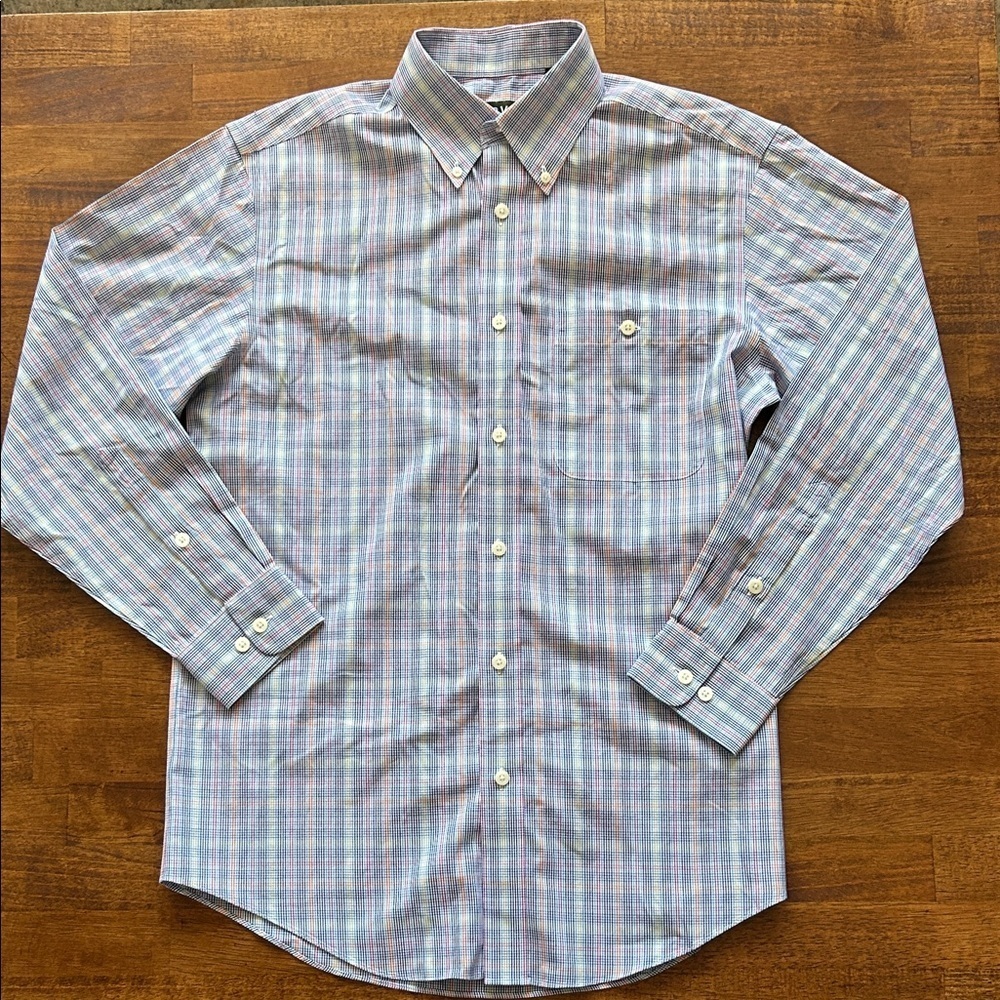 Orvis mens bright colors crisp plaid pinstripe button down dress shirt size M​​​